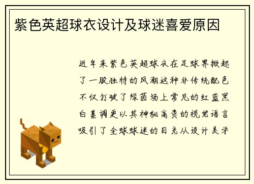紫色英超球衣设计及球迷喜爱原因